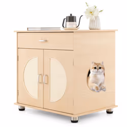 Wooden Cat Litter Box Enclosure Scratching Doors Hidden Cat Washroom