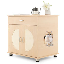 Wooden Cat Litter Box Enclosure Scratching Doors Hidden Cat Washroom