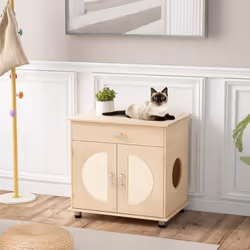 Wooden Cat Litter Box Enclosure Scratching Doors Hidden Cat Washroom