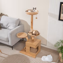Wooden Cat Tree 129cm Tall Cat Tower Cat Climbing Gurniture
