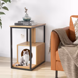 Cat House Side Table Kitten Cat Cabinet End Table with Cat Condo