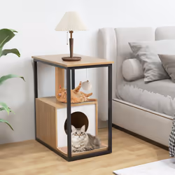 Cat House Side Table Kitten Cat Cabinet End Table with Cat Condo