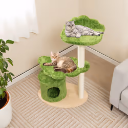 Wooden Cat Tree 97cm Tall Cat Climbing Stand 3-Layer