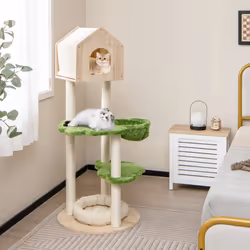 Multi-level Cat Tree Kitty Hammock Bed Climbing Tower Sisal Covered Scratch Post