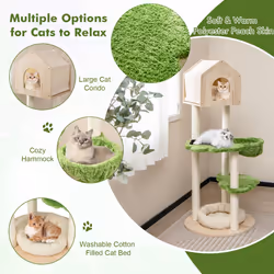 Multi-level Cat Tree Kitty Hammock Bed Climbing Tower Sisal Covered Scratch Post