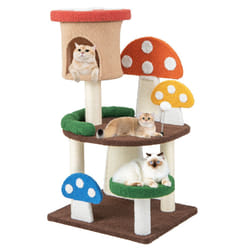 4-In-1 Mushroom Cat Tower Wooden Cat Tree Activity Center Climbing Stand