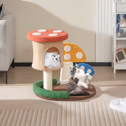 Mushroom Cat Tower 4-In-1 Wooden Cat Tree Activity Center Climbing Stand