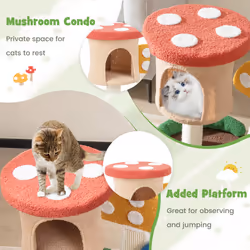 Mushroom Cat Tower 4-In-1 Wooden Cat Tree Activity Center Climbing Stand