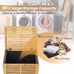 80 L Laundry Hamper Clothes Laundry Basket W/ Lid &Removable Liner Bag