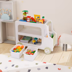 2-Tier Kids Toy Cabinet Car Shaped Organizer with 2 Storage Baskets