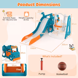 5-in-1 Kids Slide & Swing Playset w/ Basketball Hoop for 18 + Months