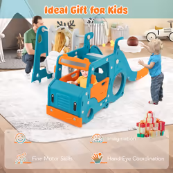 5-in-1 Kids Slide & Swing Playset w/ Basketball Hoop for 18 + Months