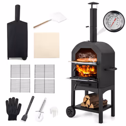 Portable Pizza Oven Outdoor Grill w/ Waterproof Cover & Thermometer