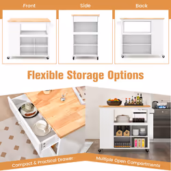 Kitchen Trolley Kitchen Island Cart w/ Adjustable Shelves & Drawer