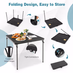 Folding Camping Table Portable Picnic Dining Table w/ Handle Grey