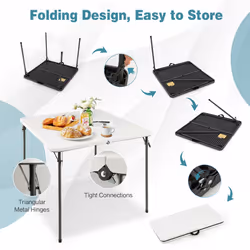 Folding Camping Table Portable Dining Picnic Table w/ Handle White