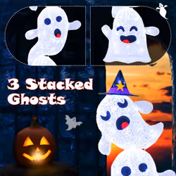 4 FT Lighted Stacked Ghosts Halloween Decoration for Indoor/Outdoor