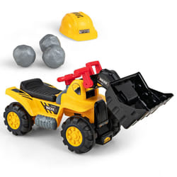 Kids Ride On Bulldozer Toy Children Pretend Play Truck w/ Helmet & 3 Toy Stones