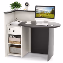 Reception Desk Front Computer Table Space Saving Corner Writing Desk Workstation