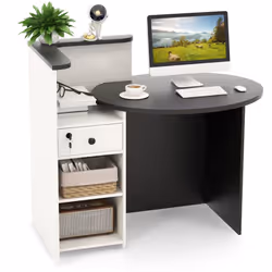 Reception Desk Front Computer Table Space Saving Corner Writing Desk Workstation