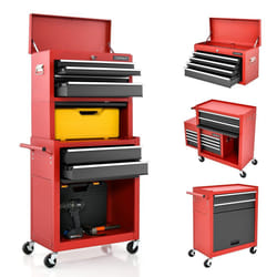 Rolling Tool Chest Combo Lockable Tool Cabinet Wheels Drawers-Red+White