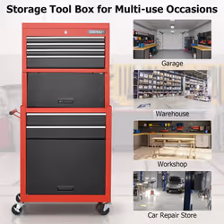 Rolling Tool Chest Combo Lockable Tool Cabinet Wheels Drawers-Red+White