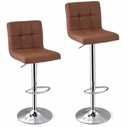 Set of 2 Bar Stool PU Leather Counter Height Chair 360 Swivel Adjustable Height