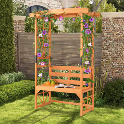 Patio Garden Arbor Garden Archway Wooden Outdoor Bench w/ Pergola