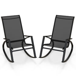 2 Pieces Patio Rocking Chairs Outdoor Sling Fabric Rockers w/ Backrest