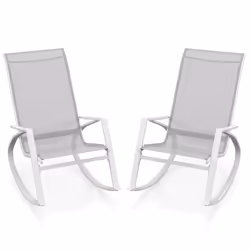 2 Pieces Patio Rocking Chairs Outdoor Sling Fabric Rockers w/ Backrest