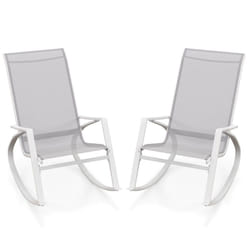 2 Pieces Patio Rocking Chairs Outdoor Sling Fabric Rockers w/ Backrest