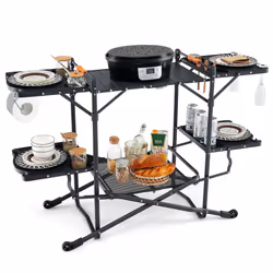 Camping Kitchen Table Folding Outdoor Cooking Station w/ 4 Side Tables