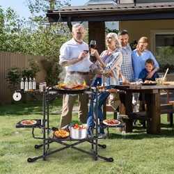 Camping Kitchen Table Folding Outdoor Cooking Station w/ 4 Side Tables