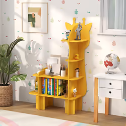 Kids Giraffe Bookcase 4-Tier Toy Storage Organizer Wooden Bookshelf