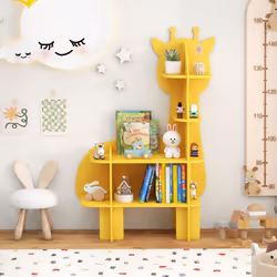 Kids Giraffe Bookcase 4-Tier Toy Storage Organizer Wooden Bookshelf