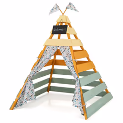 Wooden Play Tent Indoor Kids Teepee Tent Triangle Hideaway Playhouse