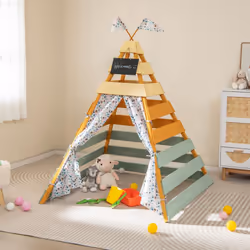 Wooden Play Tent Indoor Kids Teepee Tent Triangle Hideaway Playhouse