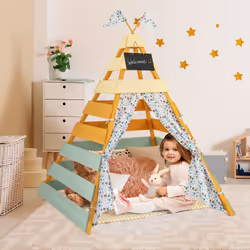 Wooden Play Tent Indoor Kids Teepee Tent Triangle Hideaway Playhouse