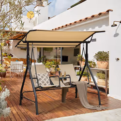 2 Person Outdoor Patio Swing Patio Loveseat Swing w/Adjustable Canopy