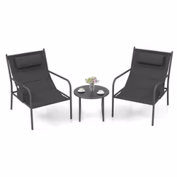 3 Piece Outdoor Bistro Set Patio Metal Chair & Coffee Table Set
