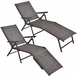 2Pcs Patio Foldable Chaise Lounge Chair Outdoor Portable Reclining Chair