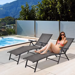 2Pcs Patio Foldable Chaise Lounge Chair Outdoor Portable Reclining Chair