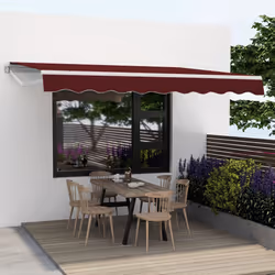 3.6x3m Patio Awning Manual Garden Canopy Sun Shade Retractable Shelter-Wine
