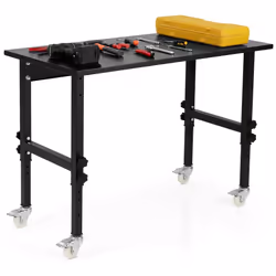 120cm Adjustable Workbench Workstation Bamboo Top Lockable Casters-Black