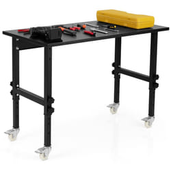 120cm Adjustable Workbench Workstation Bamboo Top Lockable Casters-Black
