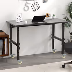 120cm Adjustable Workbench Workstation Bamboo Top Lockable Casters-Black