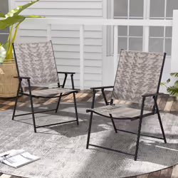 Set of 2 Patio Folding Chairs Outdoor Wicker Dining Chairs with Armrests