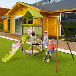 7-in-1 Swing Set Outdoor Metal Playset Kids Backyard Playground w/Slide