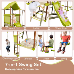 7-in-1 Swing Set Outdoor Metal Playset Kids Backyard Playground w/Slide