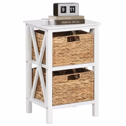 2-Tier Nightstand Sofa Side Table X-Shaped Frames 2-Drawer End Table